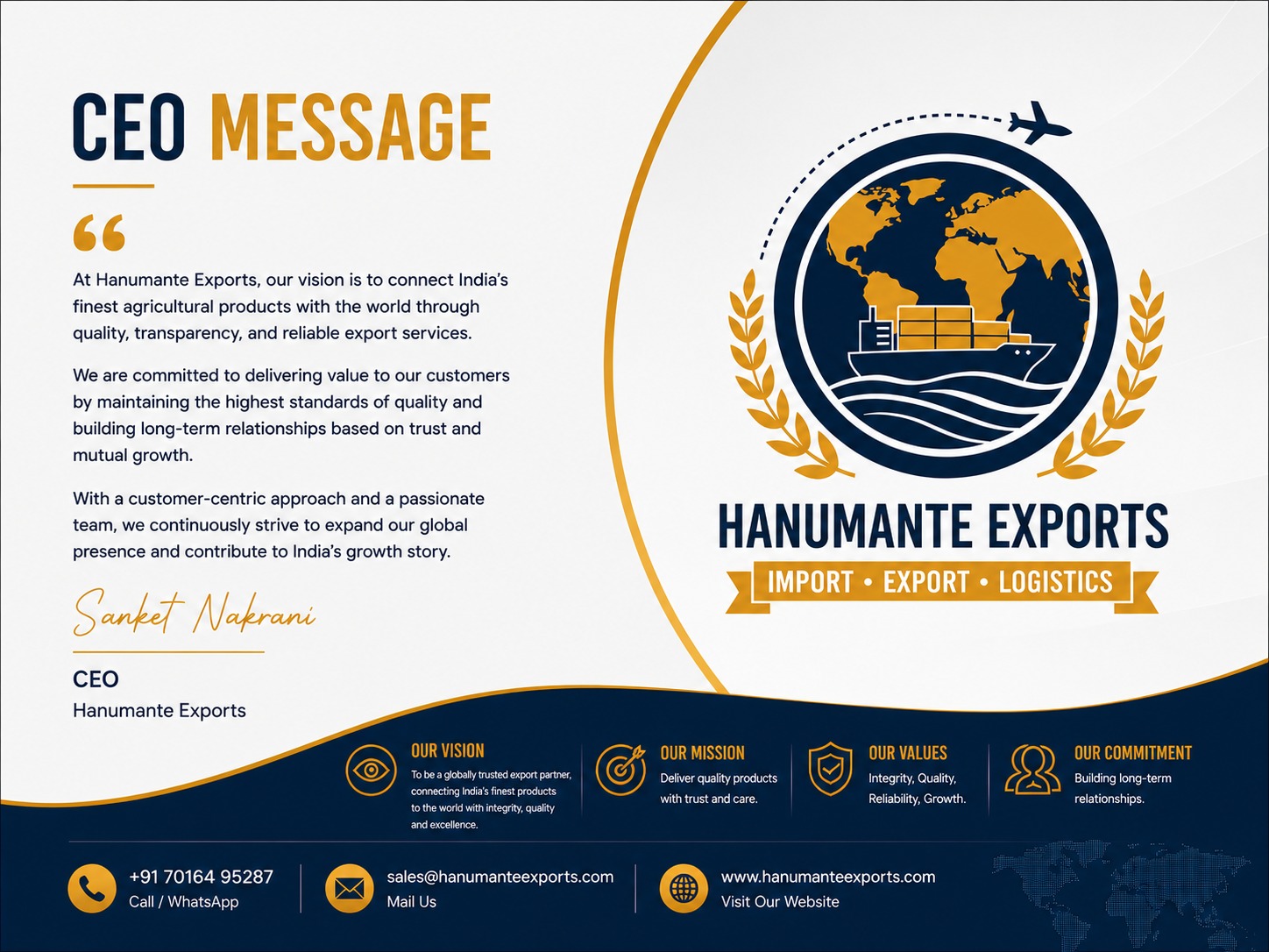 Hanumante Exports – CEO Message
