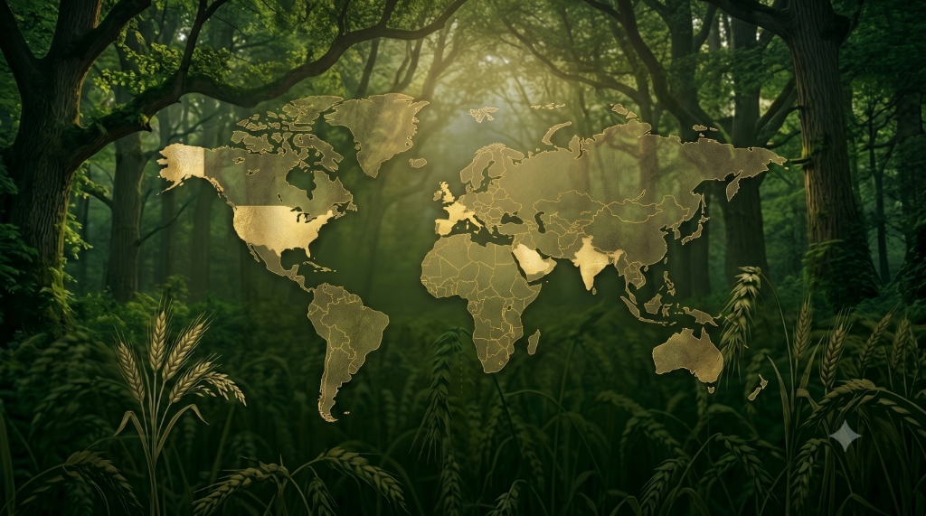Agricultural Field and World Map